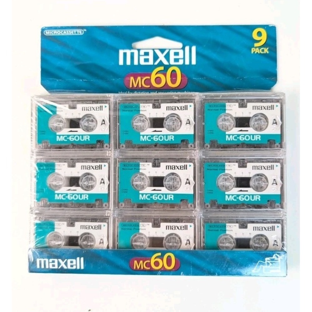 NOS Maxell MC-60UR 9-Pack Recordable Microcassette Tapes MC60 Japan Normal Bias